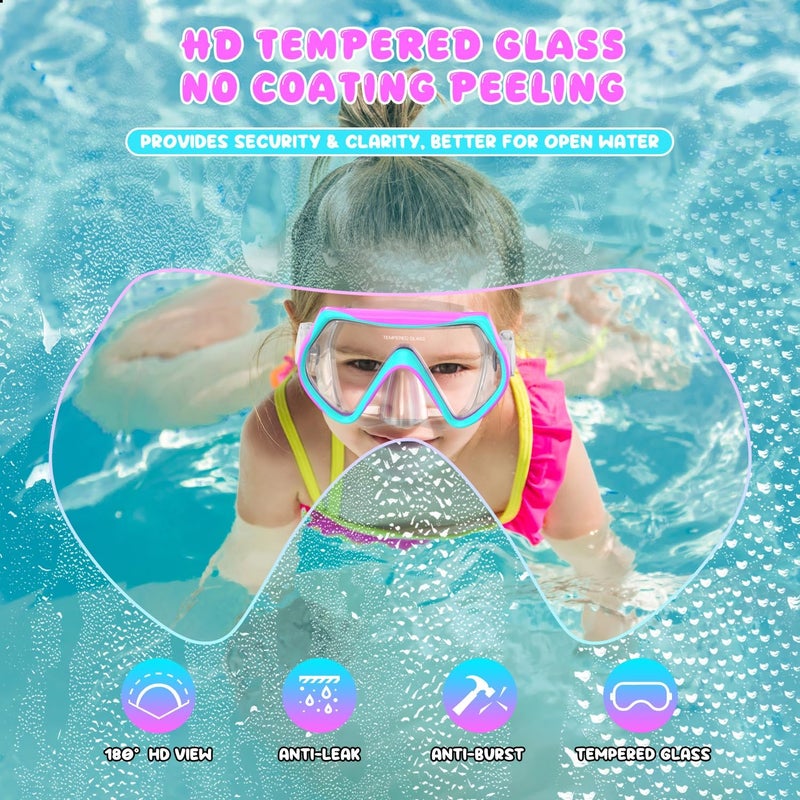 For Shine Snorkeling Gear for Kids, Kid Mask Fins Dry Top Snorkel Set, Youth Boys Girls Junior Age 6-14 Swimming Diving Swim Fins, Tempered Glass Panoramic View Travel Packages - Image 2